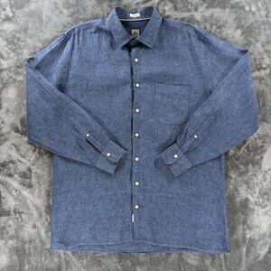 Peter Millar 100% Linen Blue Long Sleeve Button Up Shirt Men L Casual Dress
